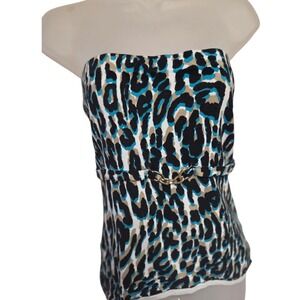 Y2K Vintage Cache Leopard Print Strapless Top Chain Detail Party Clubwear Size M